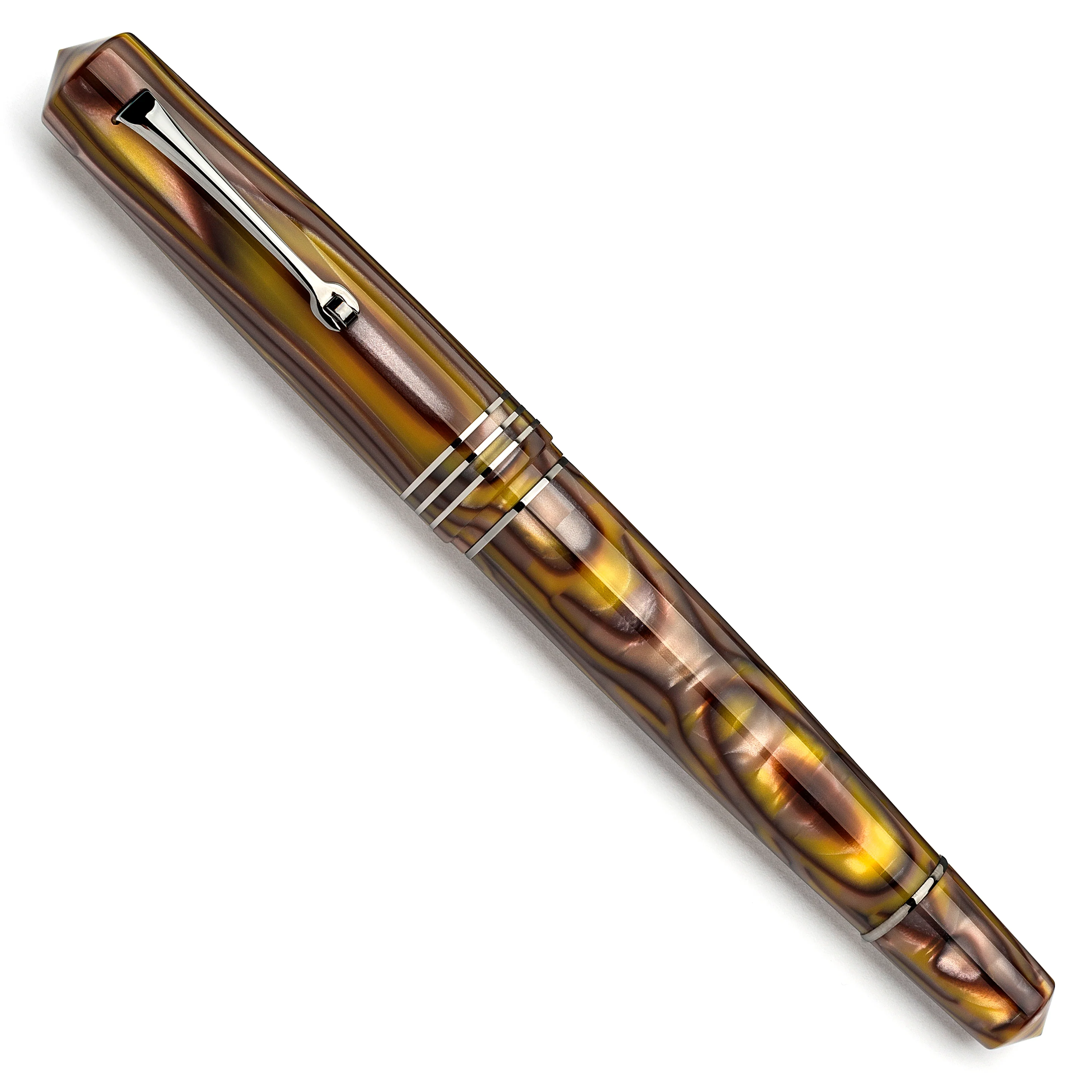 MZG "Acero" Cellulose Acetate - "La Fenice" gold nib Silver - Image 2
