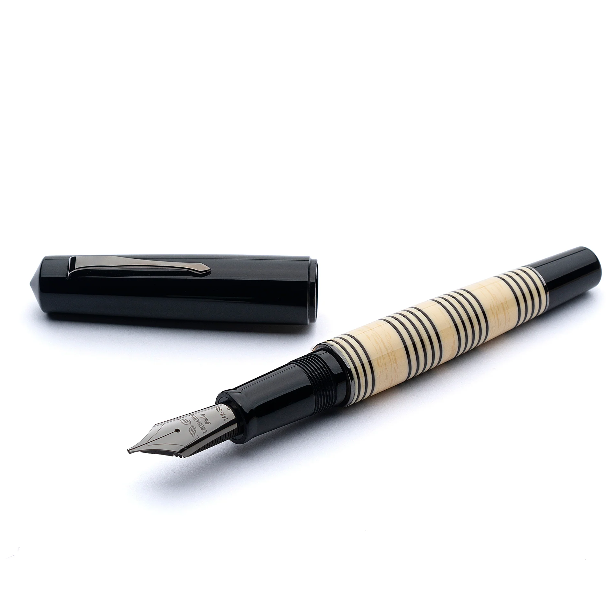 MZG Minimalist black and cream striped celluloid - nib #8